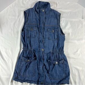 Blu Pepper Denim Utility Vest,Dark Blue Sleeveless Button&Zip up Front SizeSmall